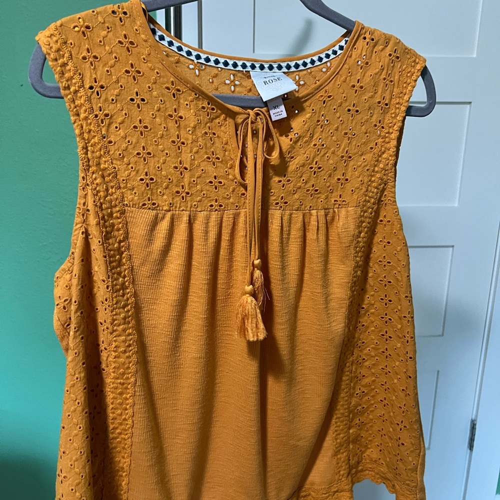 Knox Rose Mustard Yellow Amber Blouse with Embroidery